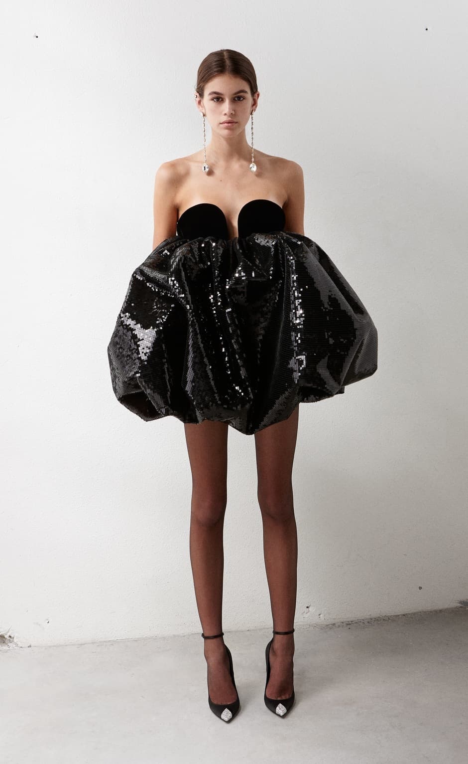 Saint Laurent Strapless Mini Dress In Black Sequins And Black Velvet