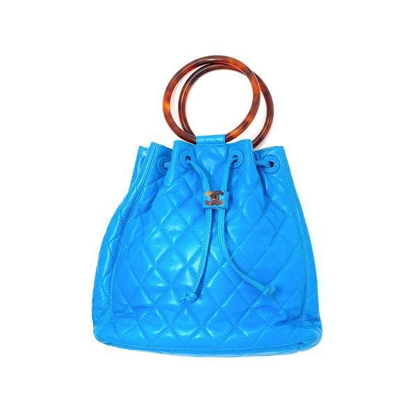Chanel Bright Blue Tortoise Ring Handle Bag