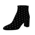 Saint Laurent Velvet Strass Embellished Ankle Booties With Heel