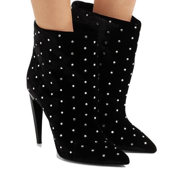 Saint Laurent Black Freja Crystal Embellished Velvet Ankle Boots/booties