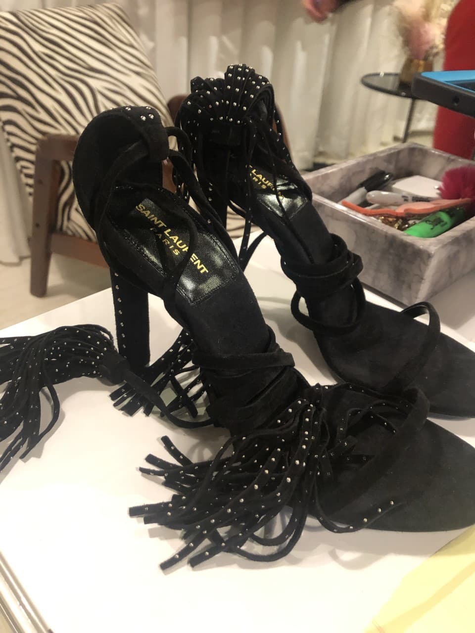 Saint Laurent Suede Fringe Sandals