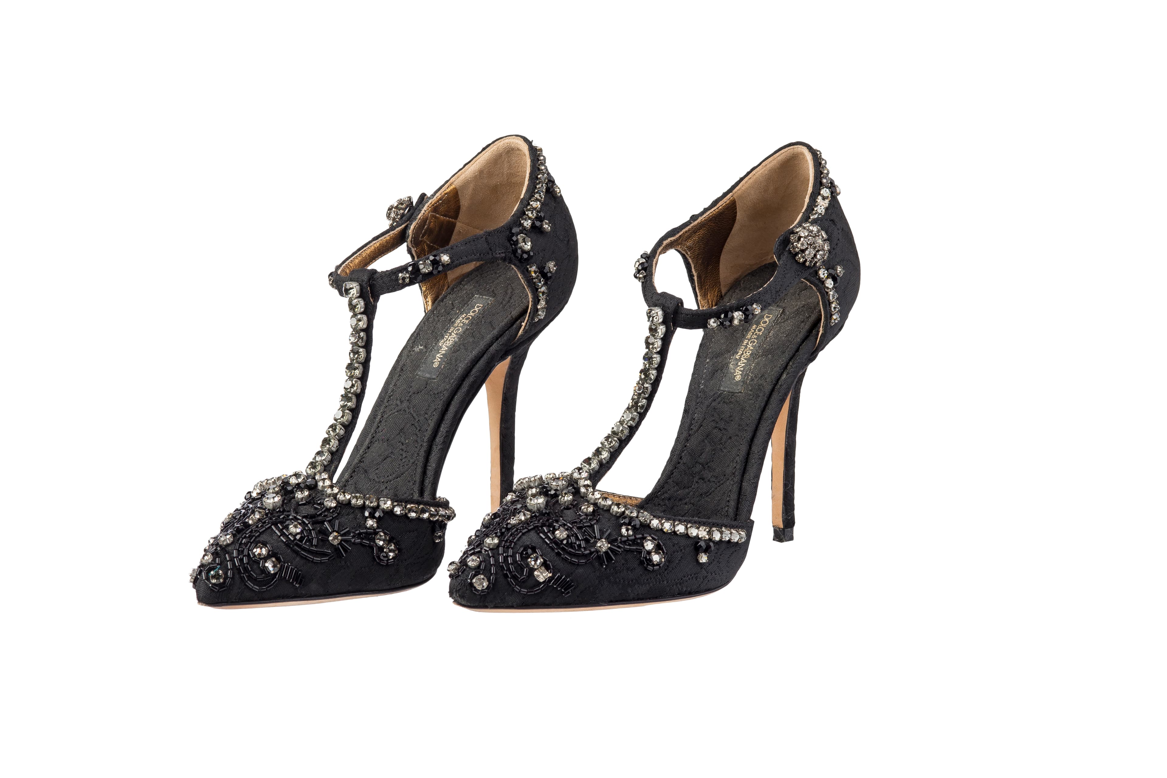Dolce & Gabbana Black Lace Pump With Embellishments