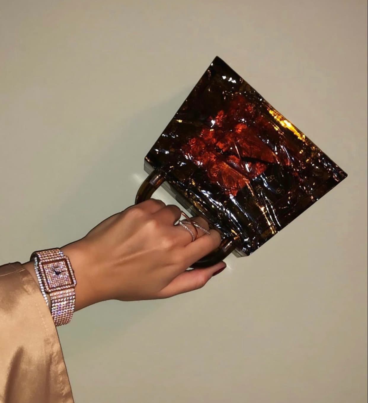L'afshar Brown/bronze Eva Crushed Ice Clutch