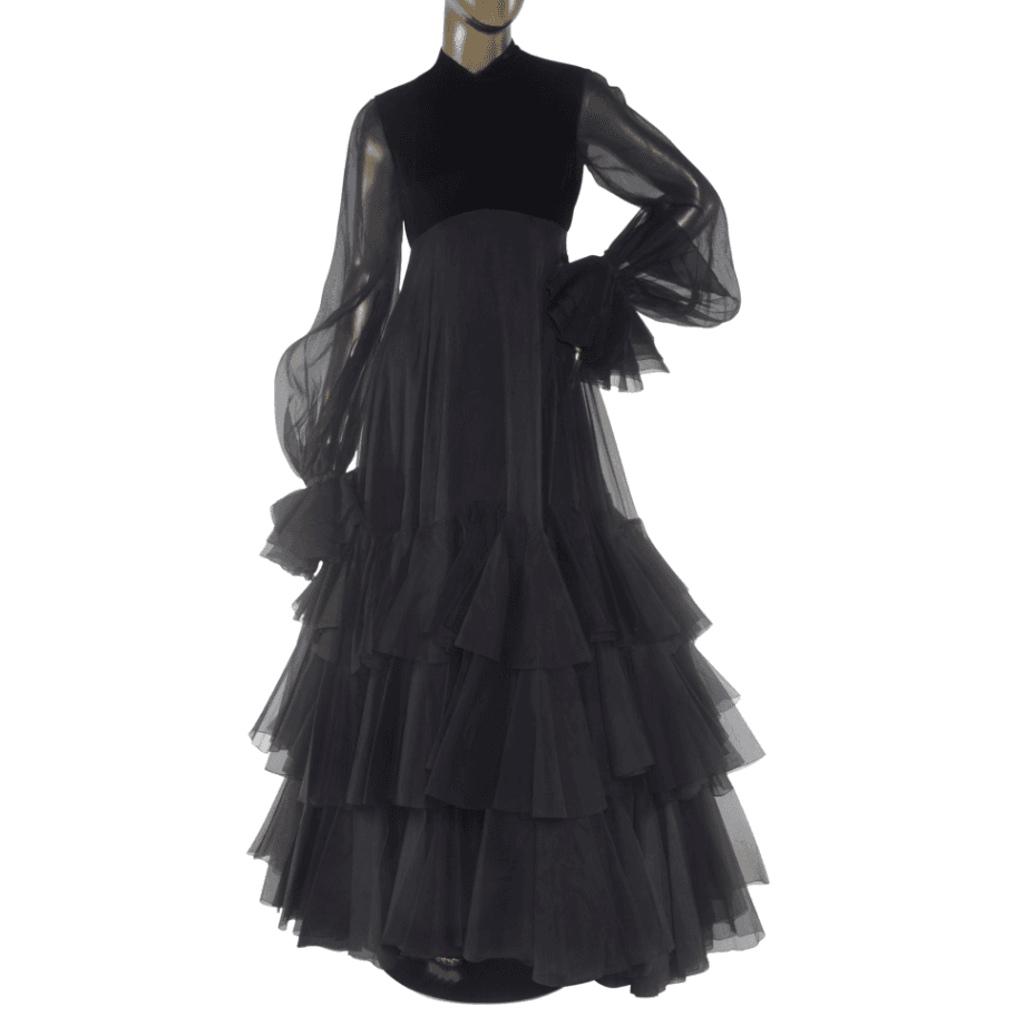 Vintage Black Chiffon Long Sleeve Gown