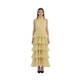 Travilla Yellow High Neck Tiered Dress — image 2