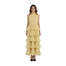 Travilla Yellow High Neck Tiered Dress — image 3