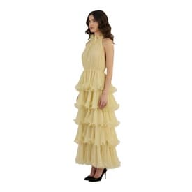 Travilla Yellow High Neck Tiered Dress — image 7