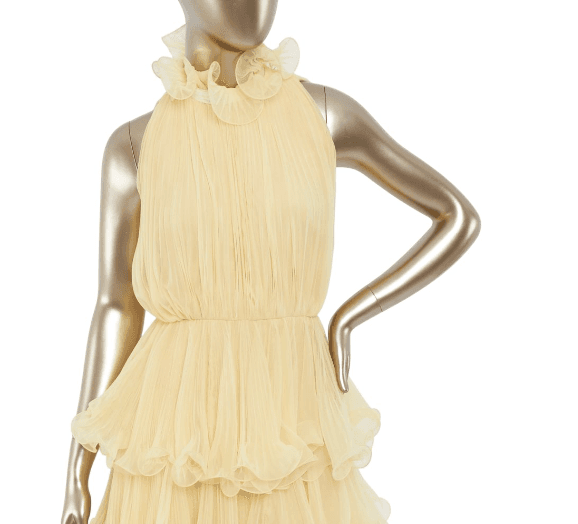 Travilla Yellow High Neck Tiered Dress