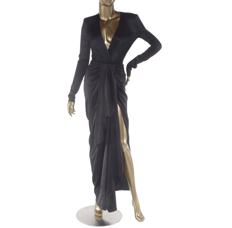 Alexandre Vauthier Draped Silk-blend Satin Column Gown In Black