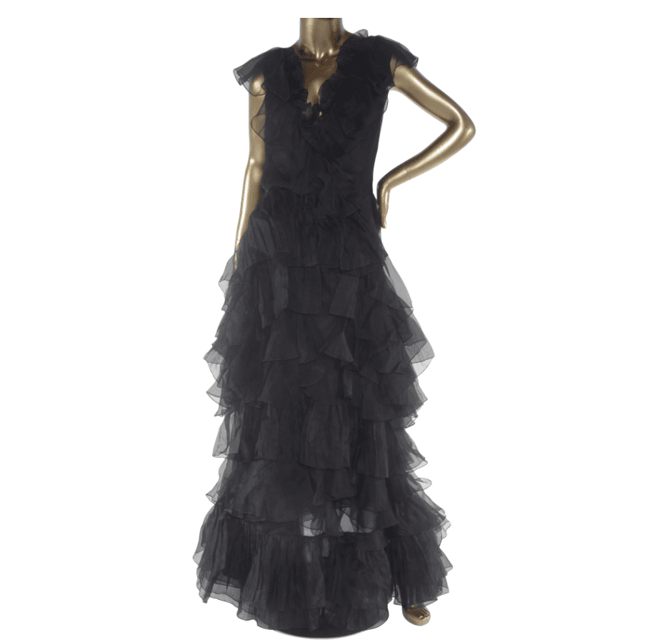 Johanna Ortiz Melancholy Dance Ruffled Silk-organza Gown In Black