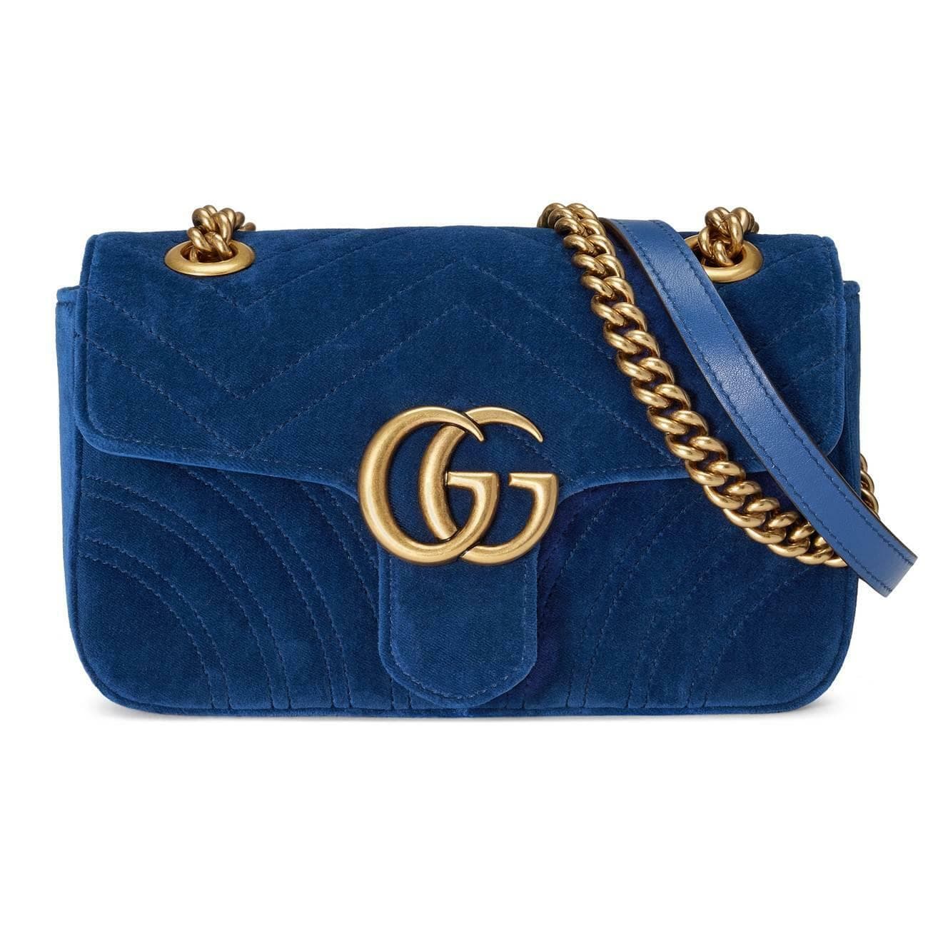Gucci Blue Velvet Marmont Shoulder Bag