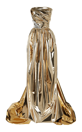 Maticevski Liquefy Draped Lamé Gown In Gold