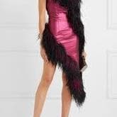 16arlington Asymmetrical Lamé Feather Trimmed Dress — image 1