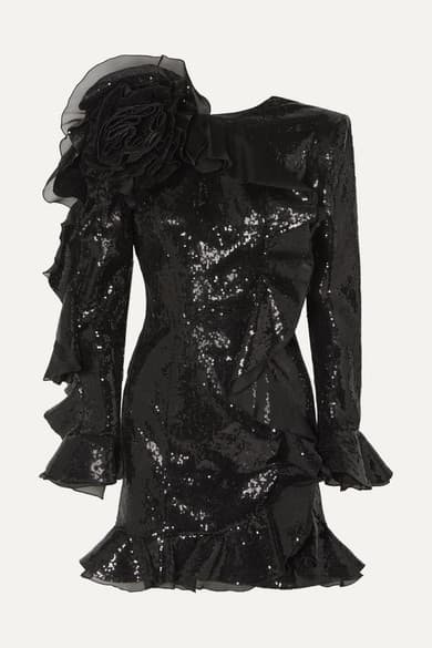 Dundas Ruffled Organza Trimmed Sequin Mini Dress