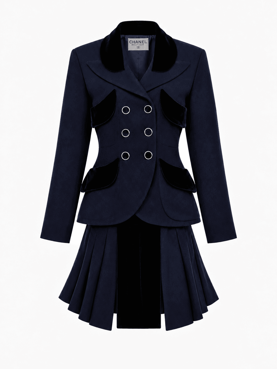 Chanel Vintage F/W 1991 Velvet-trimmed Skirt Suit