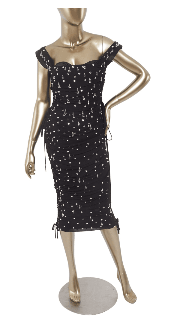 Dolce & Gabbana Embellished Ruched Tulle Dress