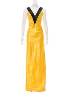 Ralph Lauren Collection Leather-accented Evening Dress