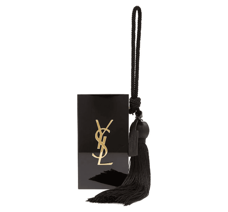 YSL Saint Laurent Black Lucite Clutch With Tassel Detail