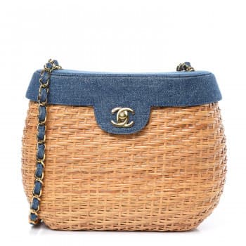 Vintage Chanel Denim And Wicker Bag