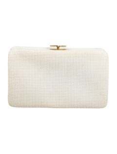 Judith Leiber Ivory Embellished Canvas Clutch