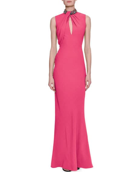 Alexander Mcqueen Sleeveless Column Gown With Embellished Halter Neck