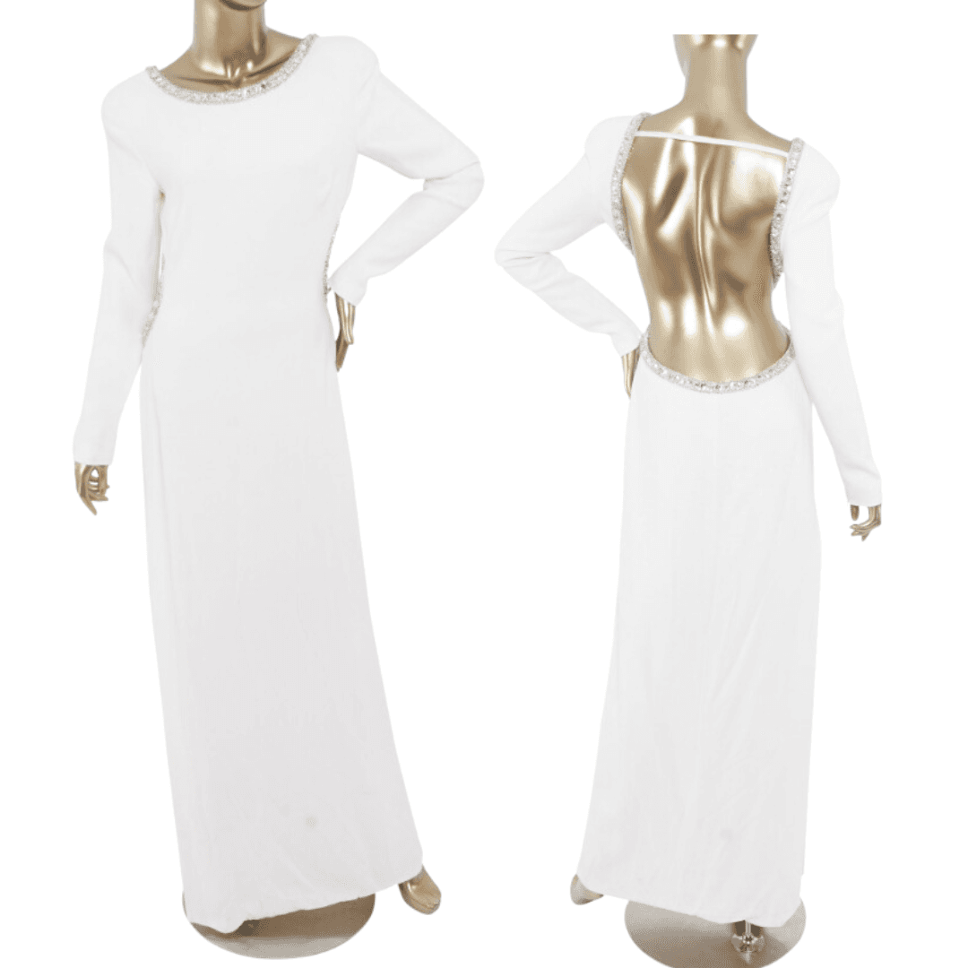 Alessandra Rich White Backless Long Sleeve Gown