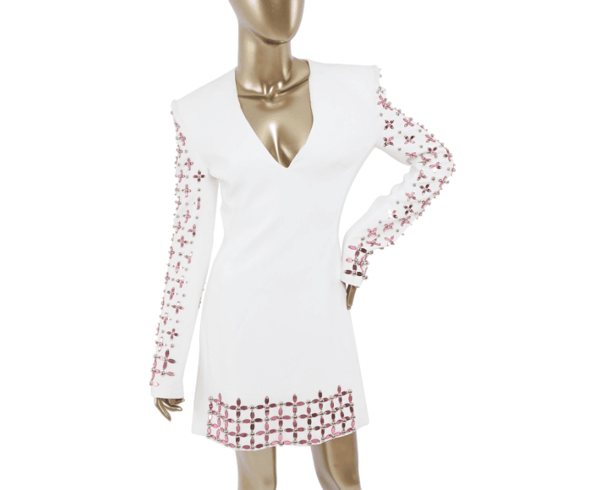 David Koma Womens White Embellished Floral V-neck Long-sleeve Dress