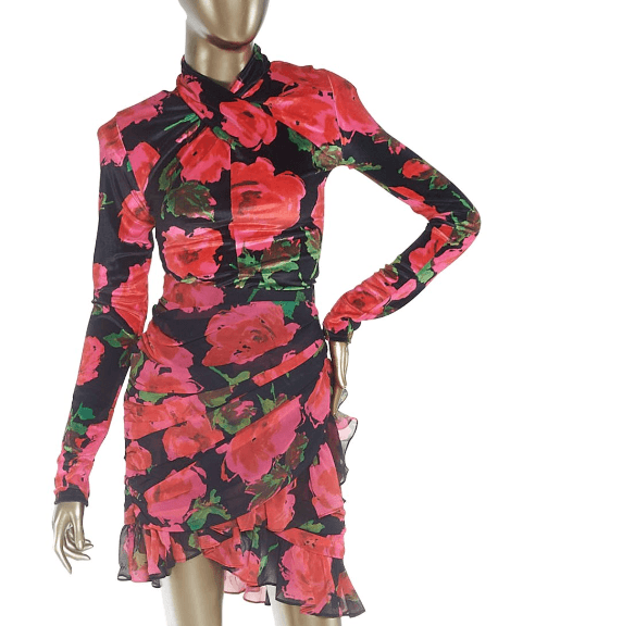 Richard Quinn Floral-print Satin Turtleneck Top & Skirt