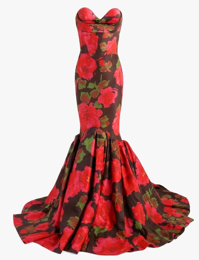 Richard Quinn Strapless Floral-print Gown