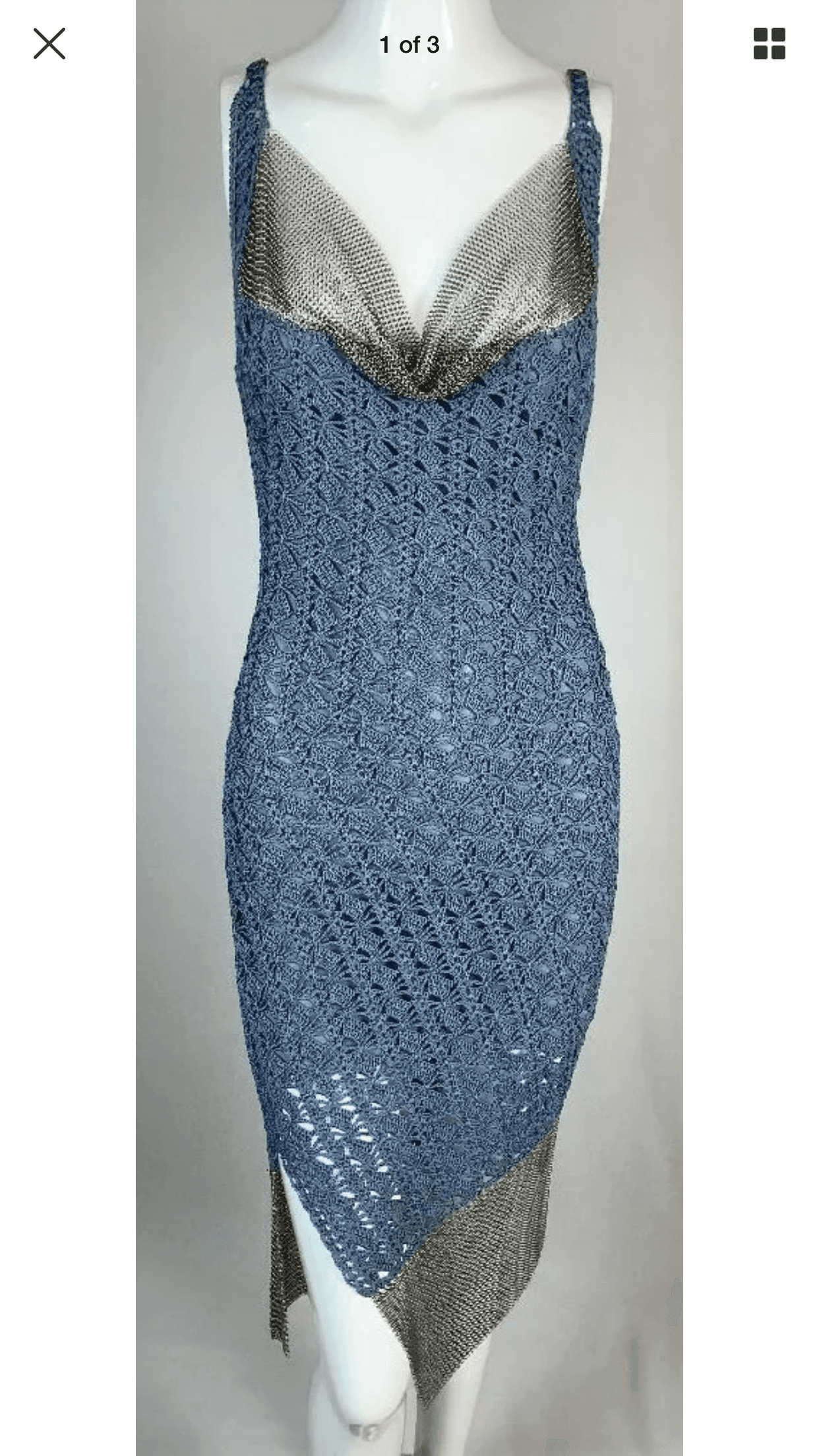 2000's Christian Dior By John Galliano Blue Knit & Metal Chainmail Dress