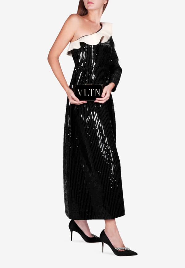 Valentino Sequined Ruffled One-shoulder Maxi Dress