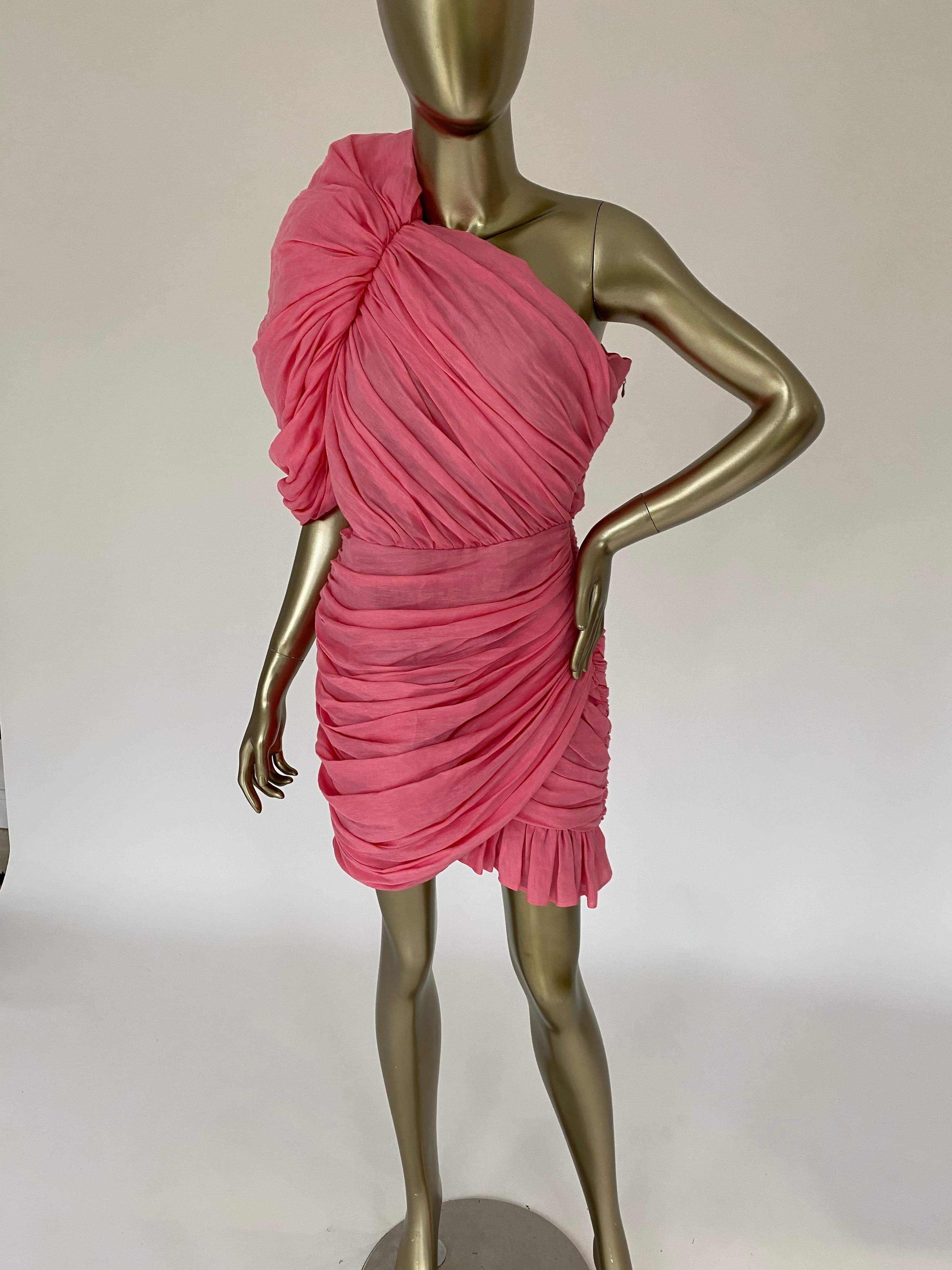 Kalmanovich Women's Pink Linen-silk Crepe One-shoulder Minidress