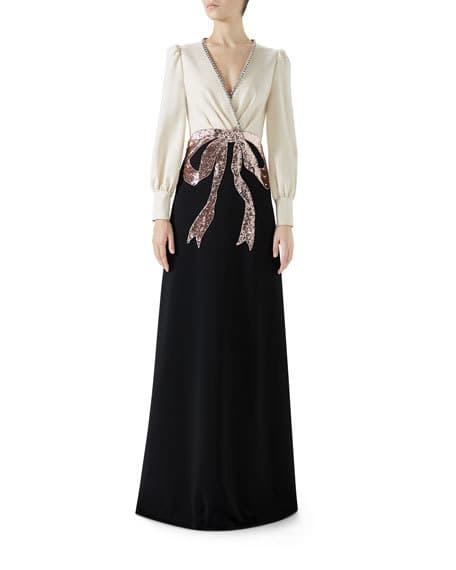 Gucci Long-sleeve Evening Gown With Bow Embroidery