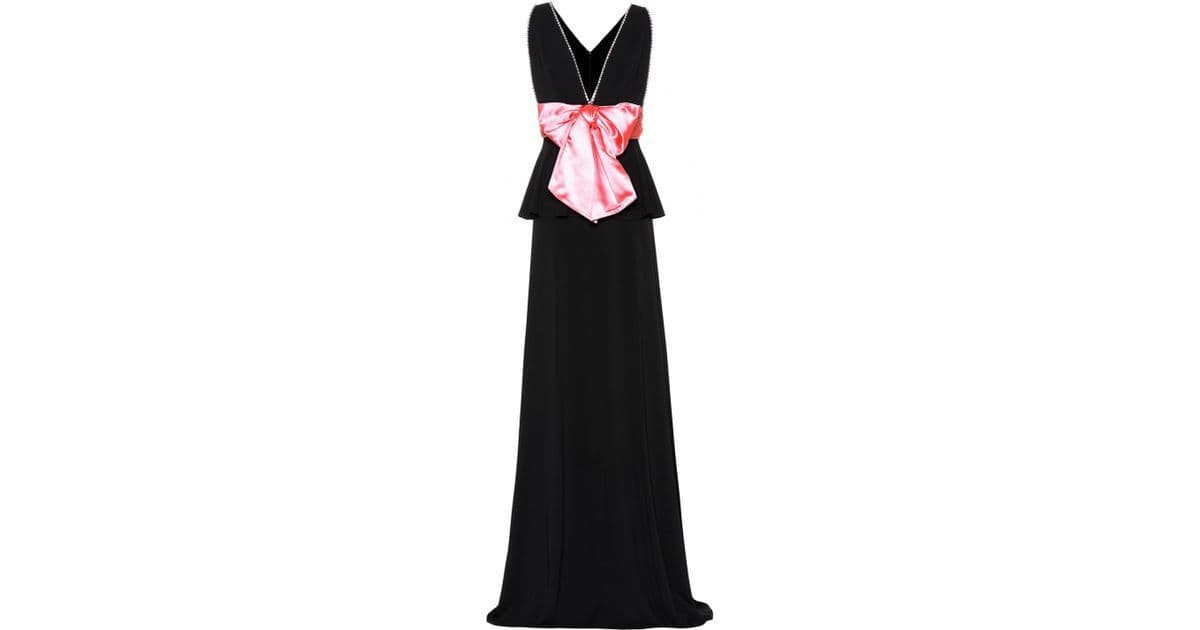 Gucci Embellished Pink Bow Peplum Gown In Black