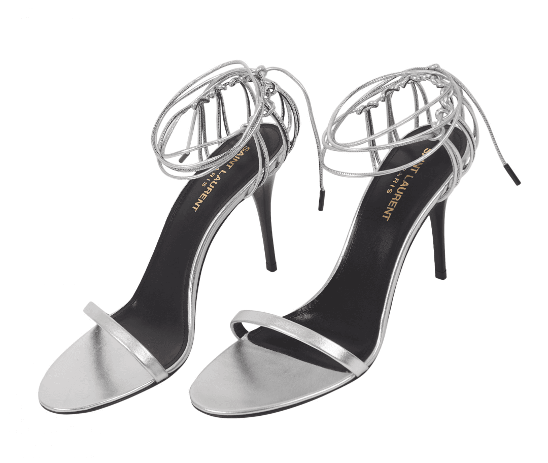 Saint Laurent Silver Lace Up Sandals