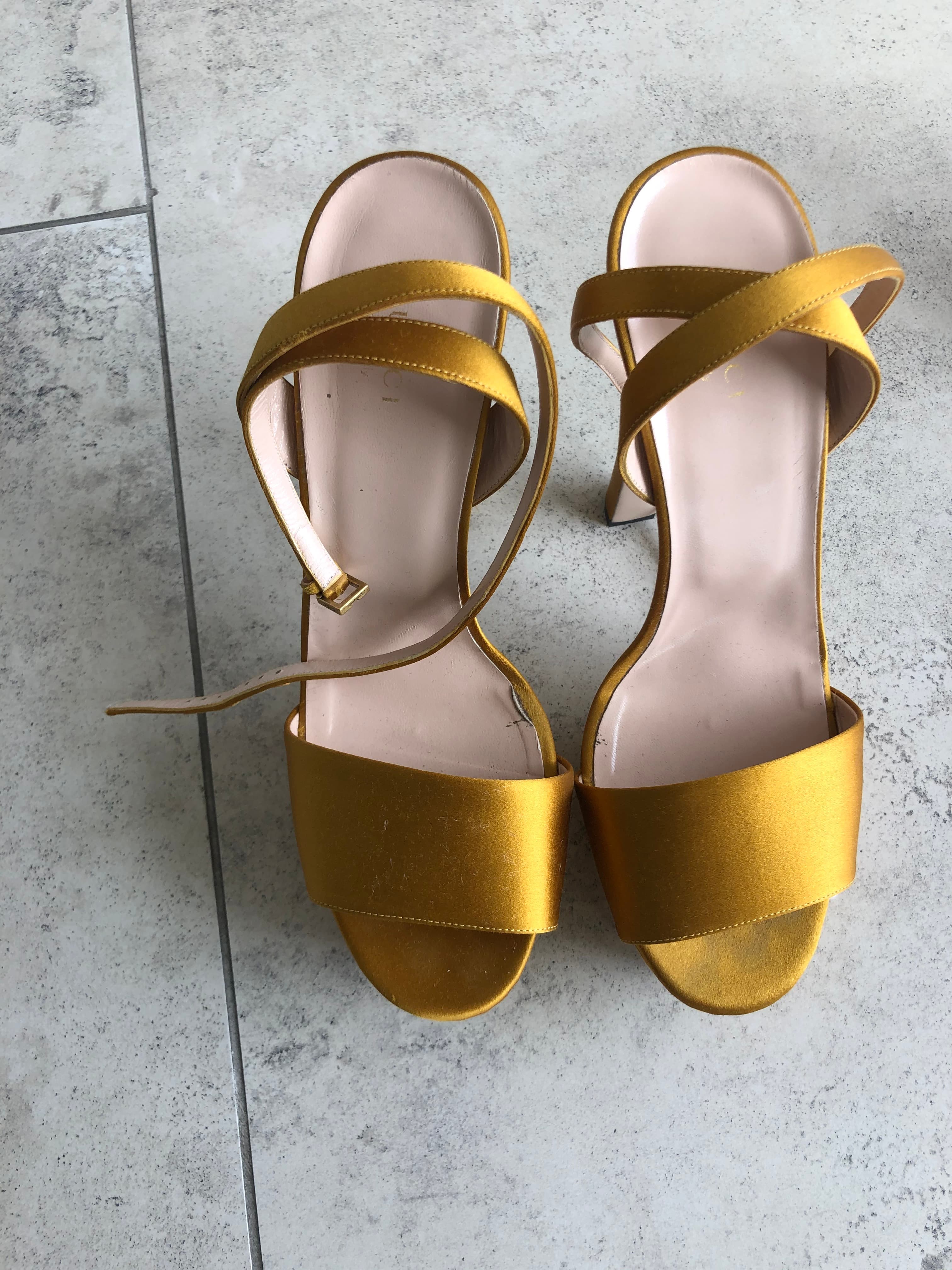 Gucci Gold Satin Platform Heels
