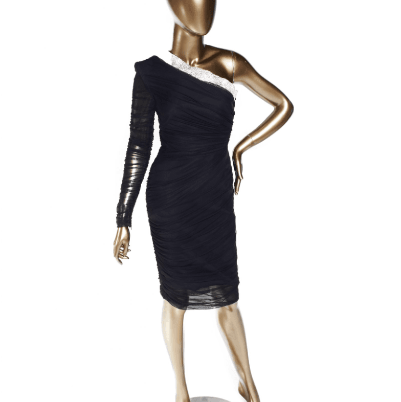 Versace One Shoulder Rhinestone Trim Dress