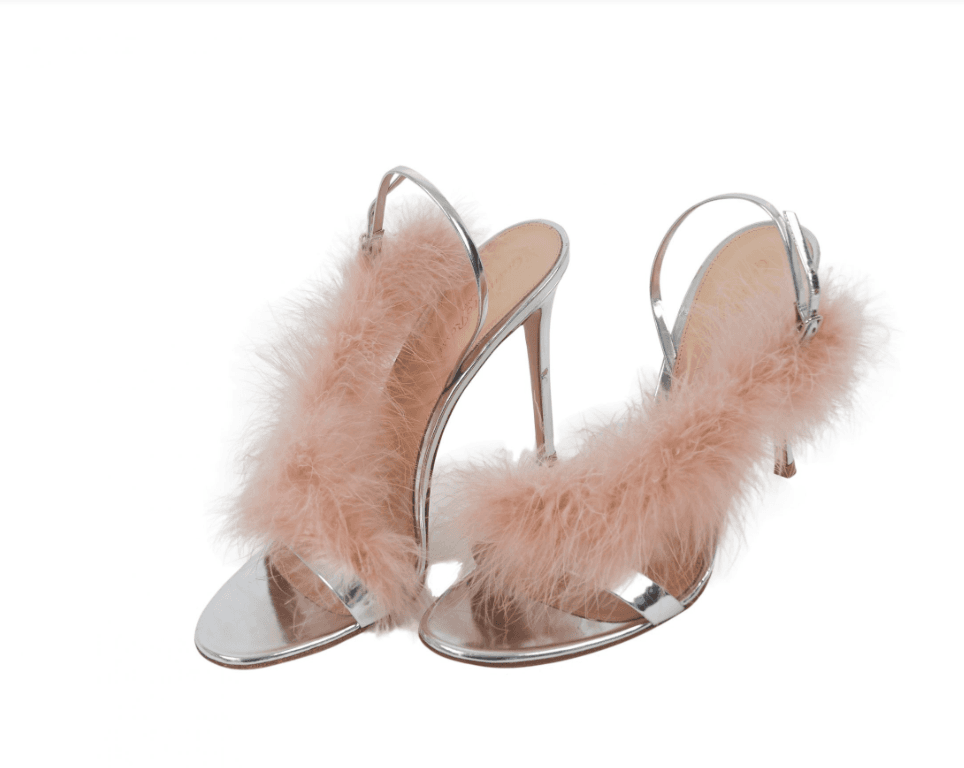 Gianvito Rossi Silver Sandals With Pink Feather Detail
