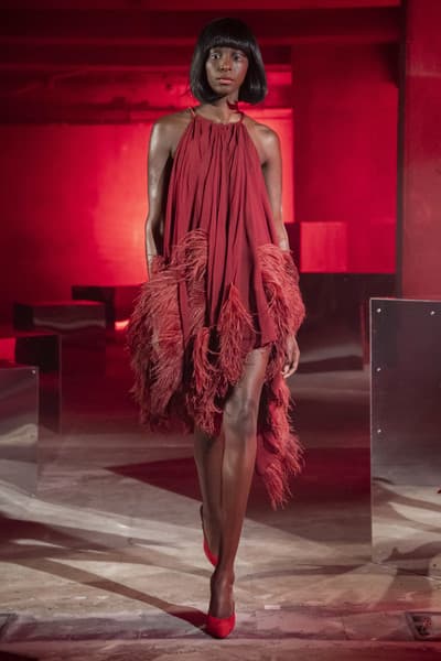 16 Arlington Ivy Feather Chiffon Dress