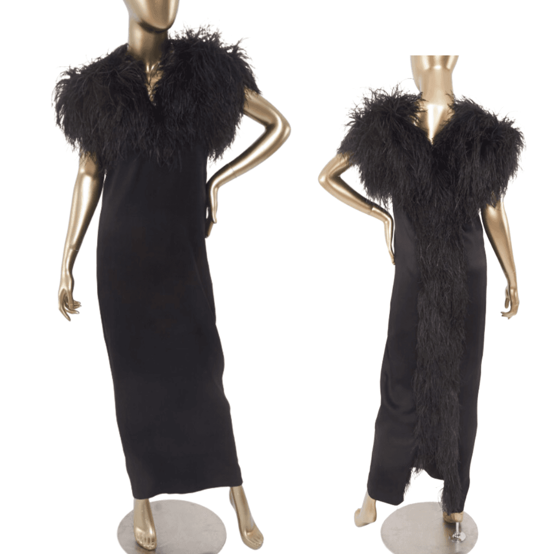 Vintage Black Feather Trimmed Dress