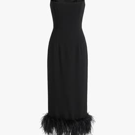 16 Arlington Minelli Strapless Feather-trimmed Crepe Midi Dress Black — image 1