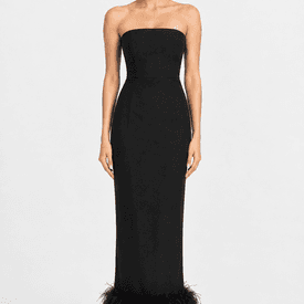 16 Arlington Minelli Strapless Feather-trimmed Crepe Midi Dress Black — image 3