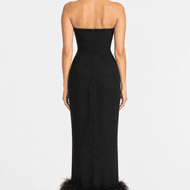 16 Arlington Minelli Strapless Feather-trimmed Crepe Midi Dress Black — image 4