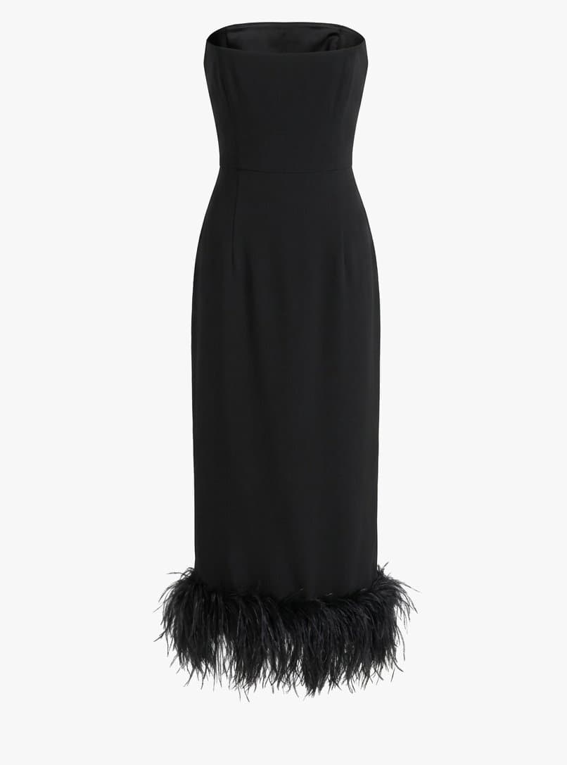 16 Arlington Minelli Strapless Feather-trimmed Crepe Midi Dress Black