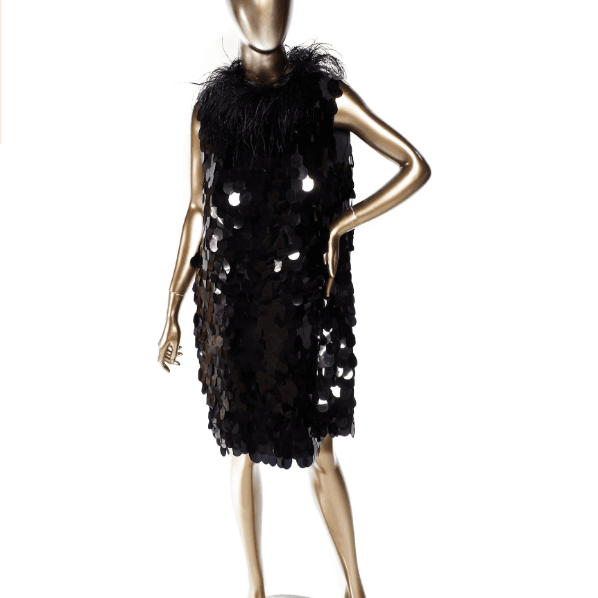 16arlington Feather Neck Sequin Paillette Dress