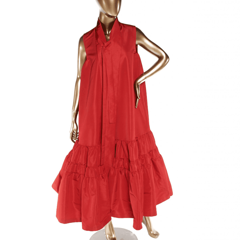 Rochas Ruffle Taffeta Midi Dress W/scarf