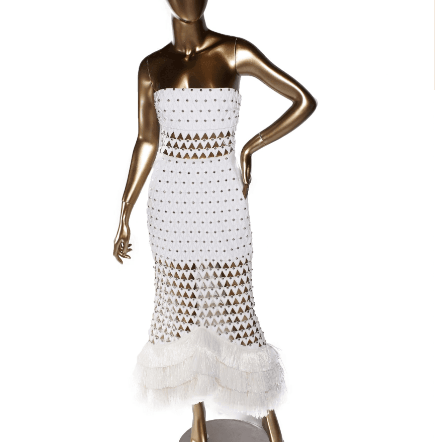 David Koma Plexi Triangle W/ Raffia Flounce Botton Dress