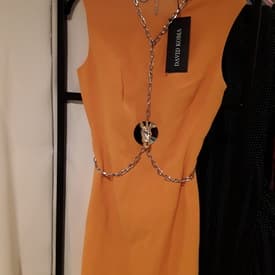 David Koma Sleeveless Yellow Dress With Silver And Gold Zebra Chain — image 1