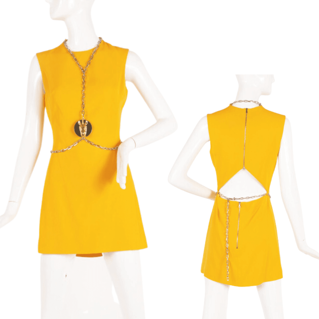 David Koma Sleeveless Yellow Dress With Silver And Gold Zebra Chain