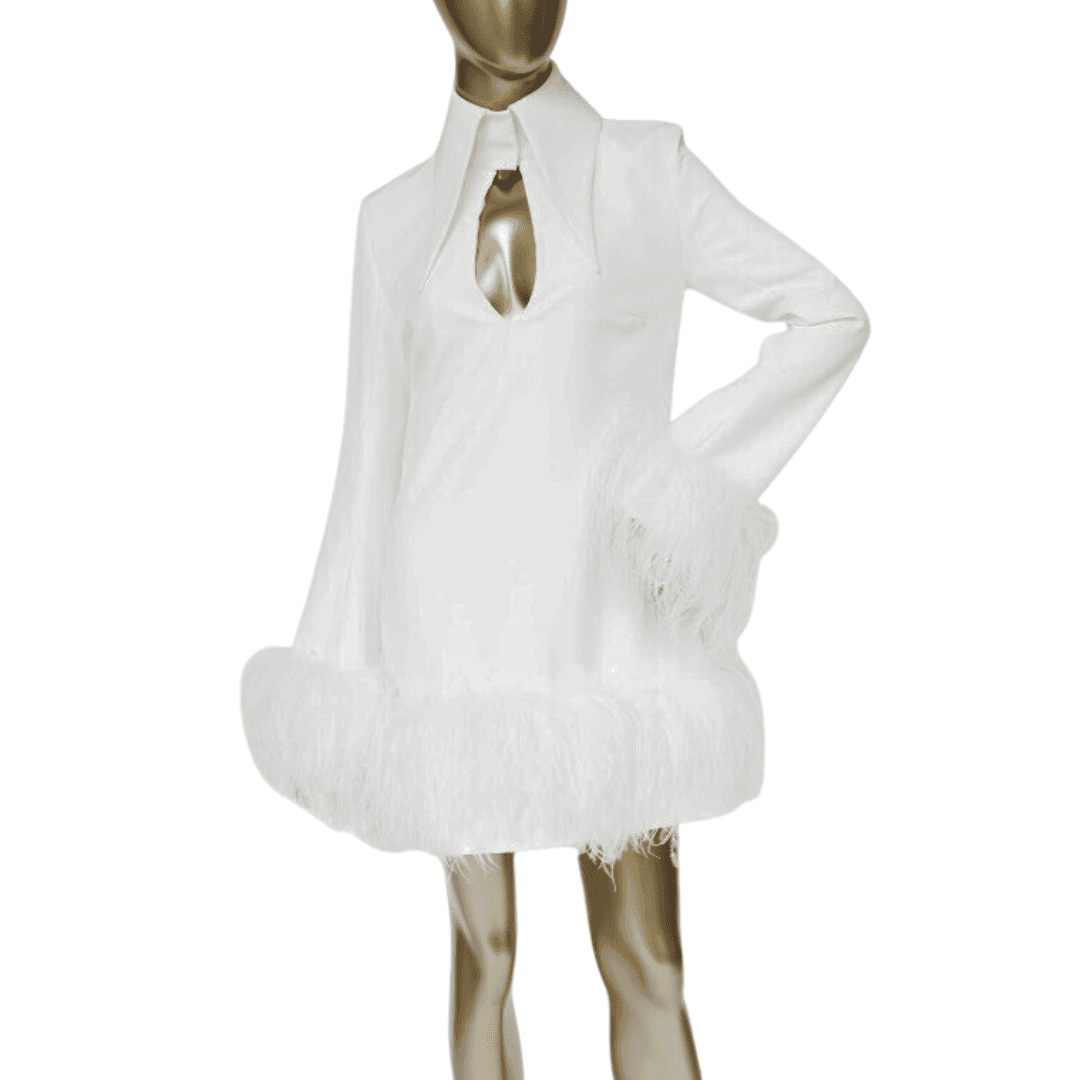 16 Arlington Long Sleeve Cocktail Dress With Feather Trim